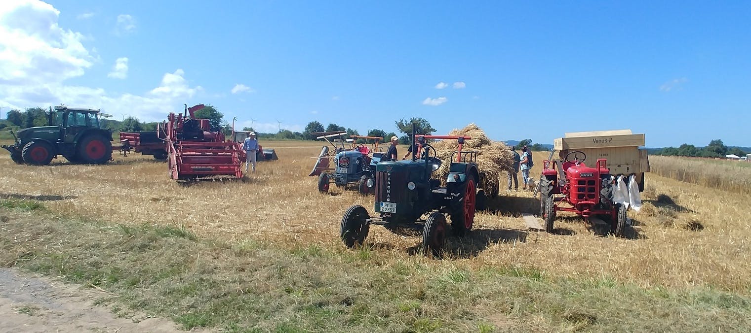 Schlepperfreunde auf dem Feld